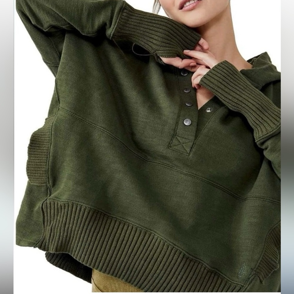 FREE PEOPLE FP Movement Solid Honey Dove Hoodie Pullover NEW Size XS Army Green - Picture 3 of 11